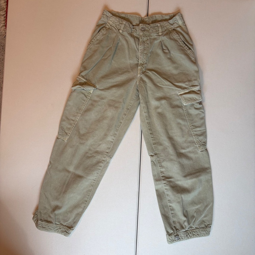 Free People Cargo Pants 6 Green Excellent High Rise Pleated Utility Tapered Leg